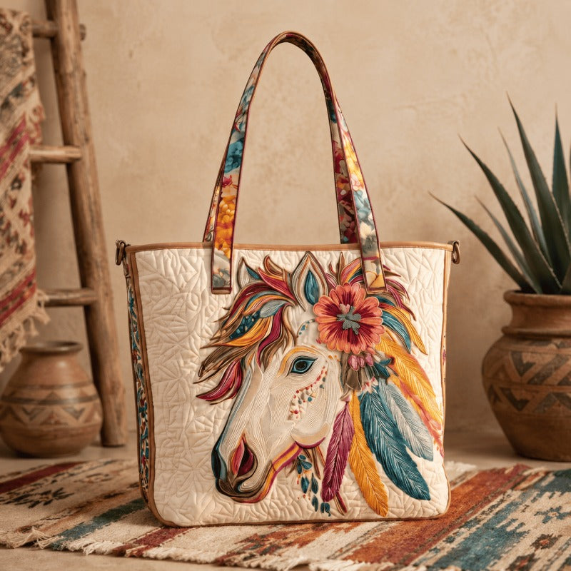 Western Motif Quilted Tote Bag – 5 Artistic Designs