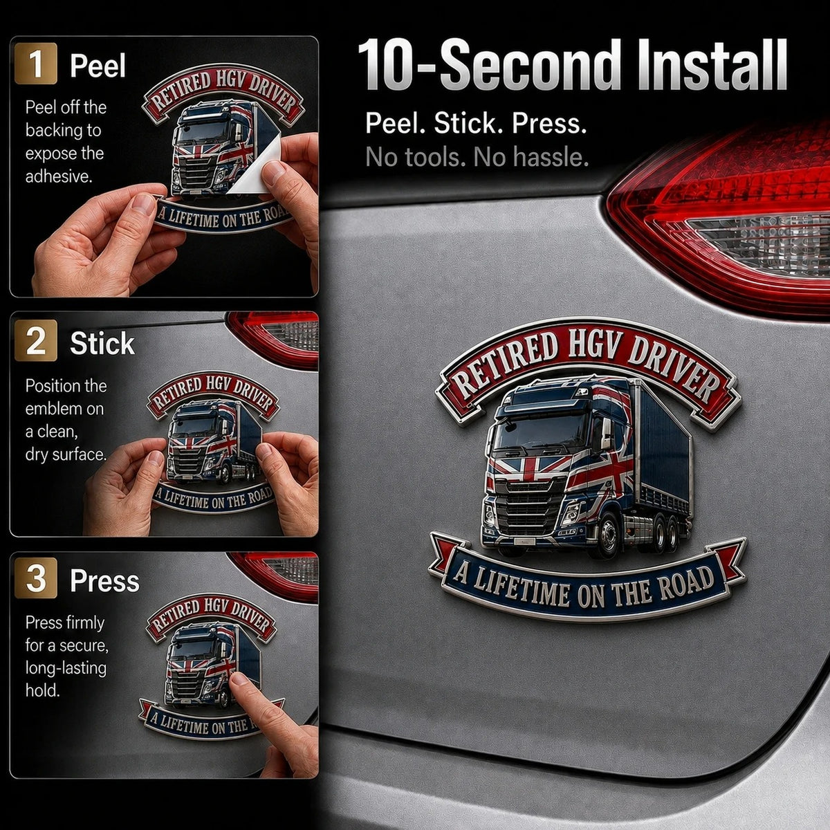 👑🚚British Retired HGV Driver “A Lifetime on the Road” Tribute Metal Car Emblem
