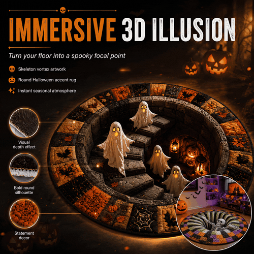 🎃3D Skeleton Vortex Quilted Round Halloween Rug