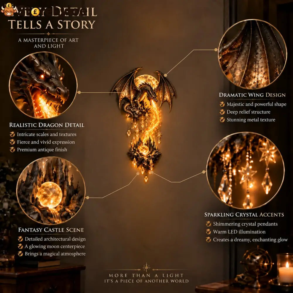 🔥 Last Day 49% OFF – 🐉 Dragonfire Moonlight Wall Lamp | Enchanted Fantasy Castle Decor 🌙