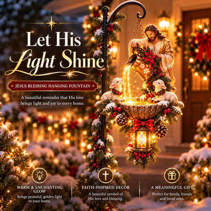 🔥Last Day 50% OFF-✝️✨ Jesus Blessing Hanging Fountain – Lighted Christian Christmas Garden Decor