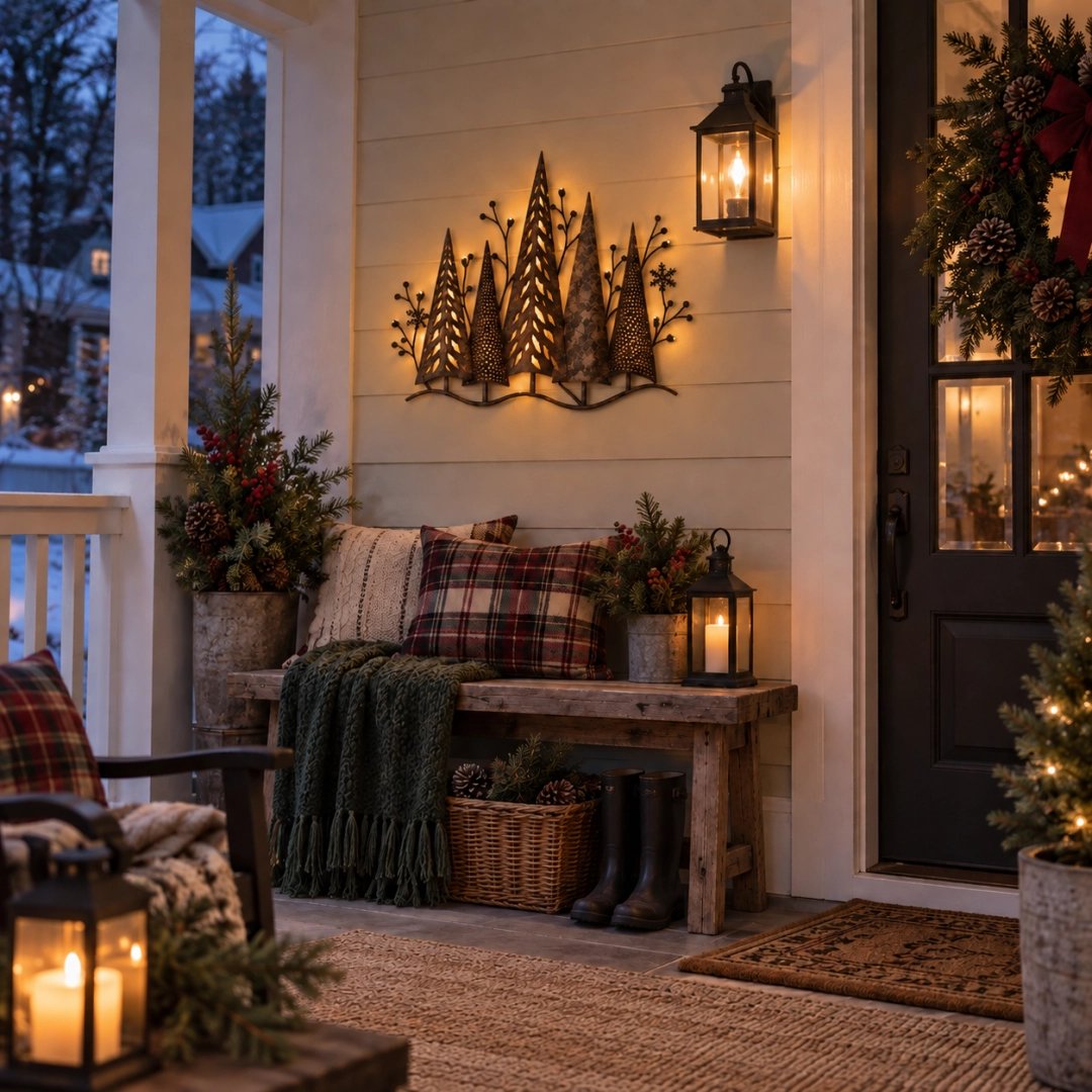 🎄🕯️Vintage metal wall decoration with forest motif and lighting🌙