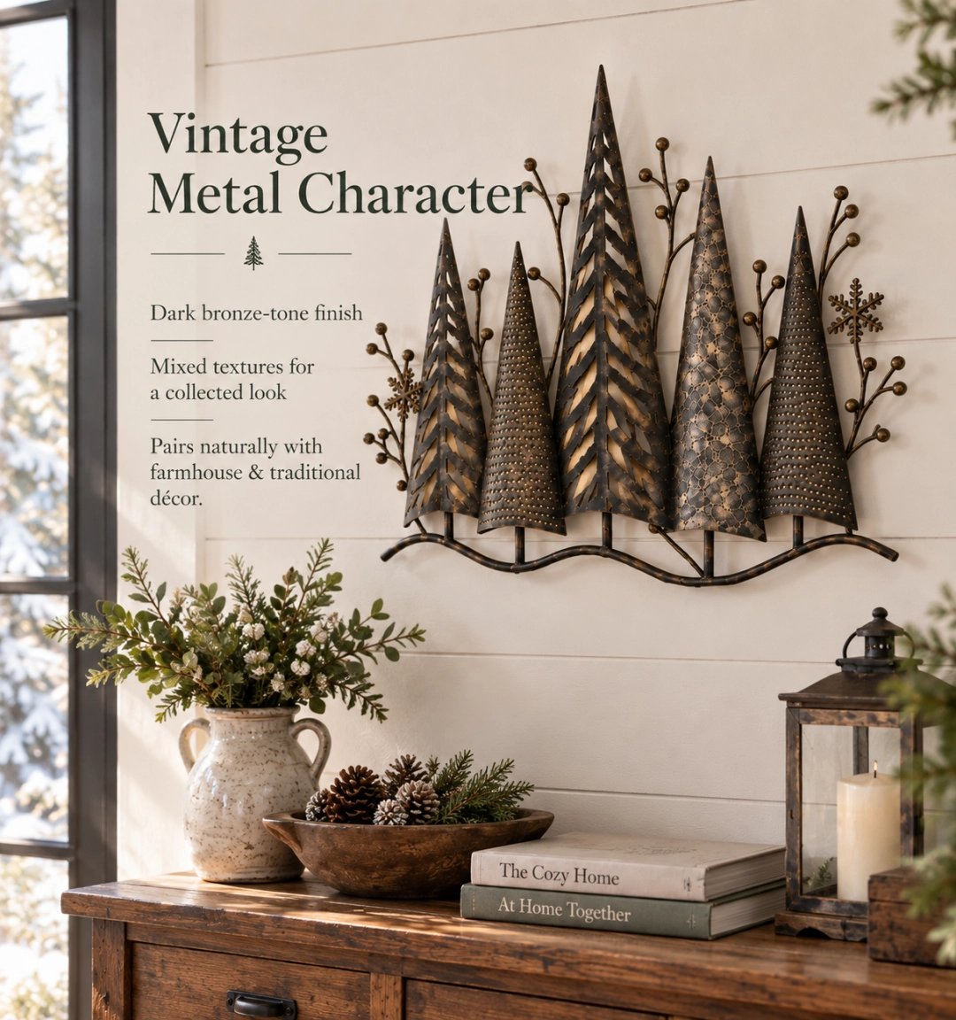 🎄🕯️Vintage metal wall decoration with forest motif and lighting🌙