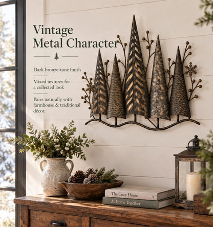 🎄🕯️Vintage metal wall decoration with forest motif and lighting🌙