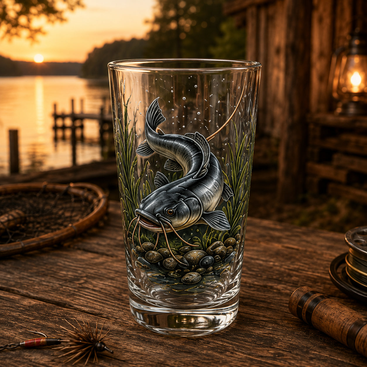 🎣 The Last Cast Collection – 7-Piece Fishing Pint Glass Gift Set for Fishermen