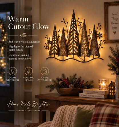 🎄🕯️Vintage metal wall decoration with forest motif and lighting🌙