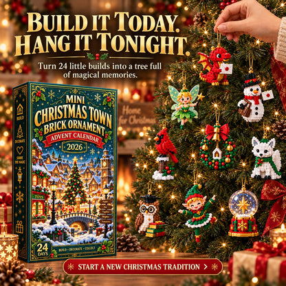 ⏳ Last day to save 49% – 🎄 Mini Christmas Town Brick Ornament Advent Calendar | 24 unique festive buildable town‑themed designs with hanging loops—perfect for decorating Christmas trees, wreaths, and holiday displays 🧱