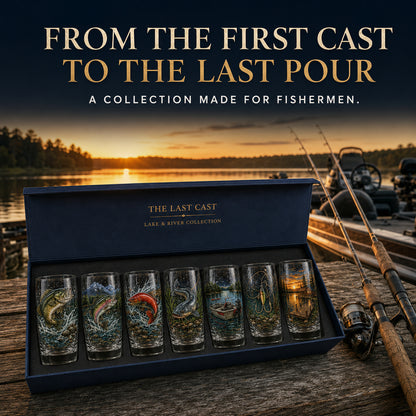 🎣 The Last Cast Collection – 7-Piece Fishing Pint Glass Gift Set for Fishermen