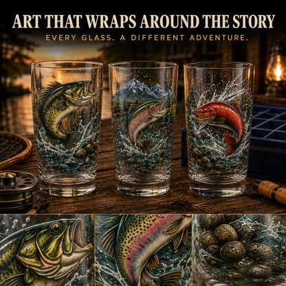 🎣 The Last Cast Collection – 7-Piece Fishing Pint Glass Gift Set for Fishermen