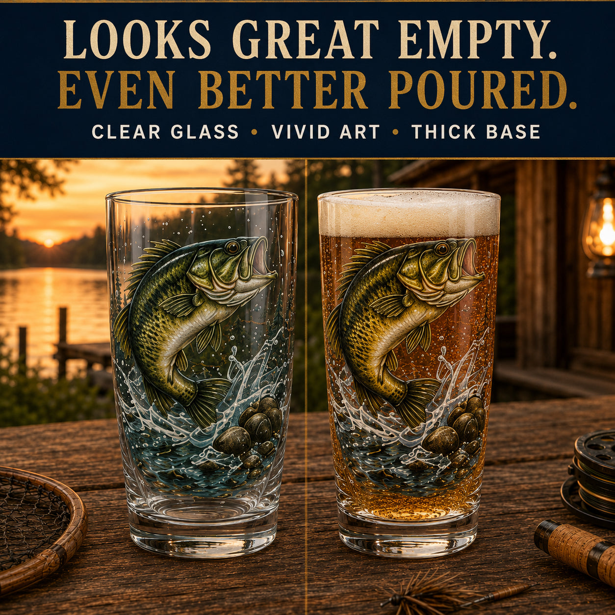 🎣 The Last Cast Collection – 7-Piece Fishing Pint Glass Gift Set for Fishermen
