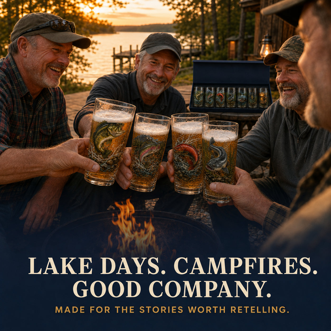 🎣 The Last Cast Collection – 7-Piece Fishing Pint Glass Gift Set for Fishermen