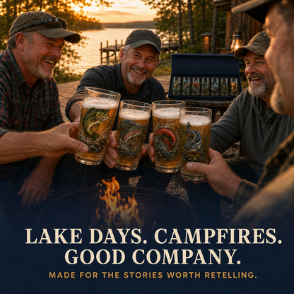 🎣 The Last Cast Collection – 7-Piece Fishing Pint Glass Gift Set for Fishermen