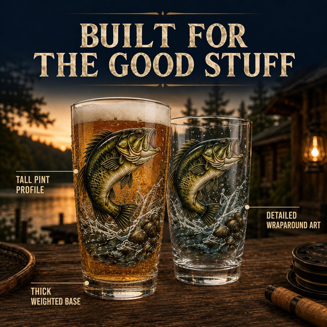 🎣 The Last Cast Collection – 7-Piece Fishing Pint Glass Gift Set for Fishermen