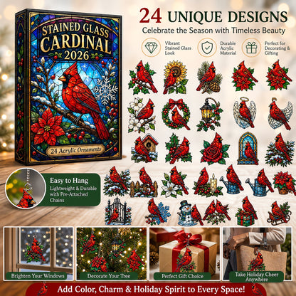 Stained Glass Cardinal Advent Calendar 2026 - 24-Day Festive Countdown, Acrylic Charms Blind Box