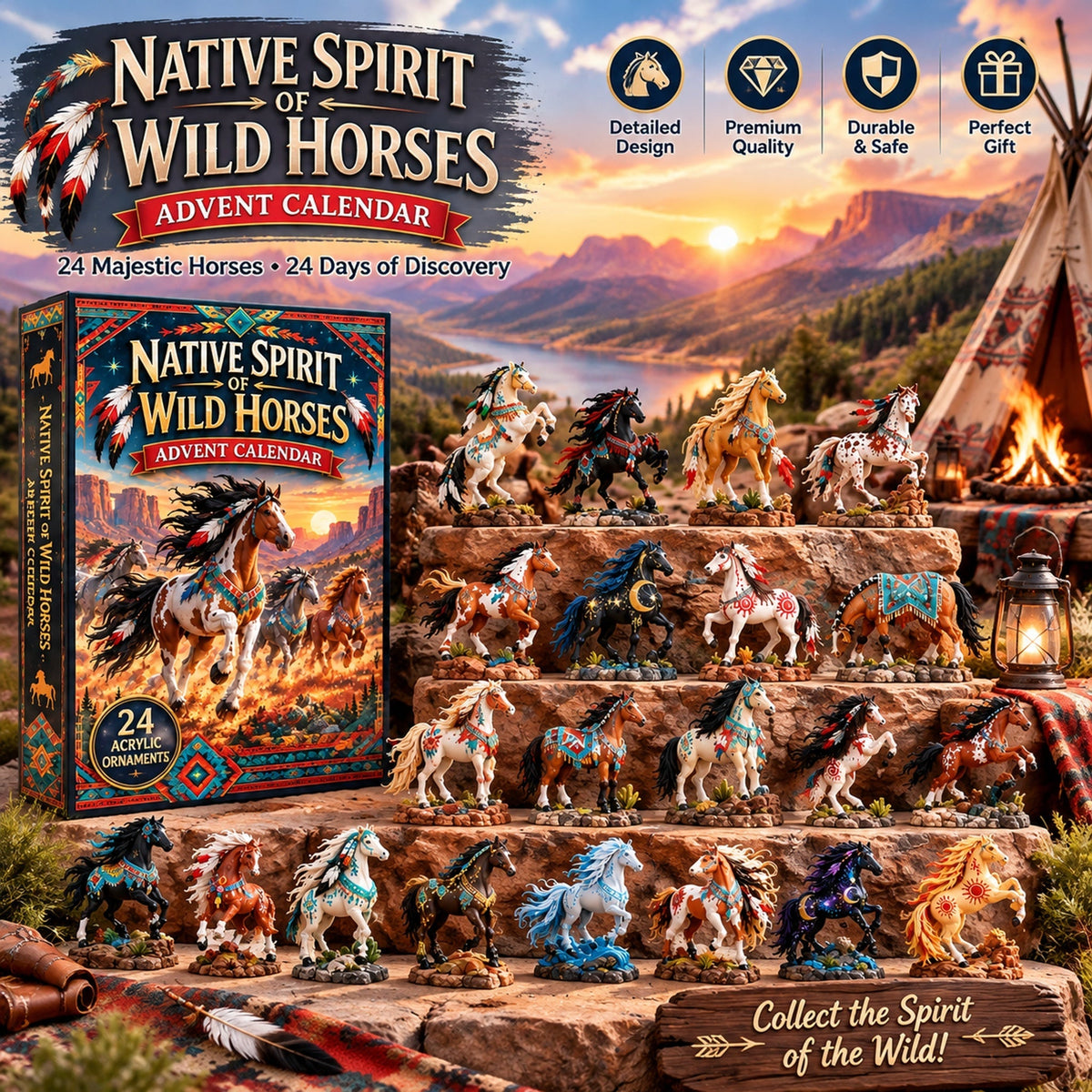 Spirit of Wild Horses Advent Calendar 2026 - 24-Day Festive Countdown, Acrylic Charms Blind Box