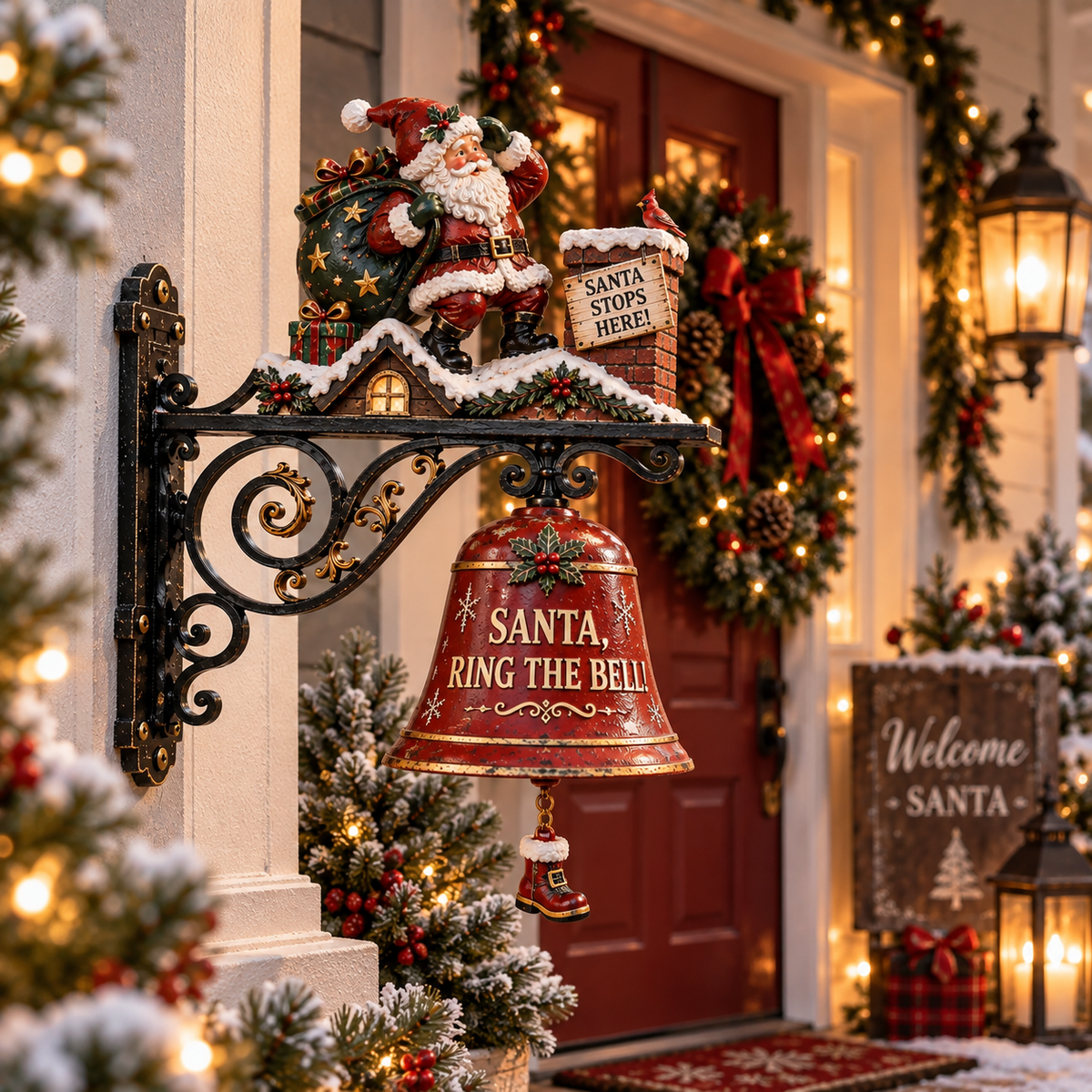 🎅 Santa, Ring the Bell! Iron Christmas Door Bell — Vintage Holiday Porch & Entryway Decor - image 1