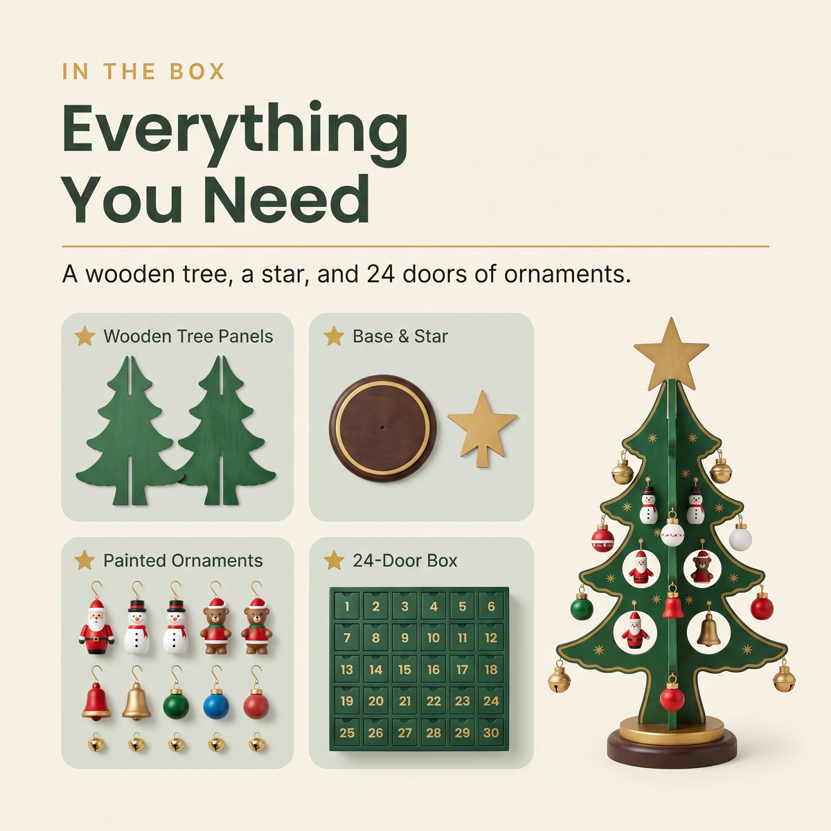 The Adventree™ Wooden Advent Tree (24 Ornaments)