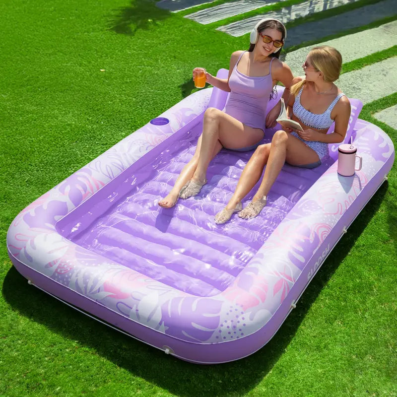 4-in-1 XL Inflatable Tanning Pool Lounge with Cup Holder