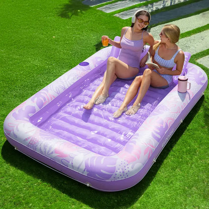 4-in-1 XL Inflatable Tanning Pool Lounge with Cup Holder