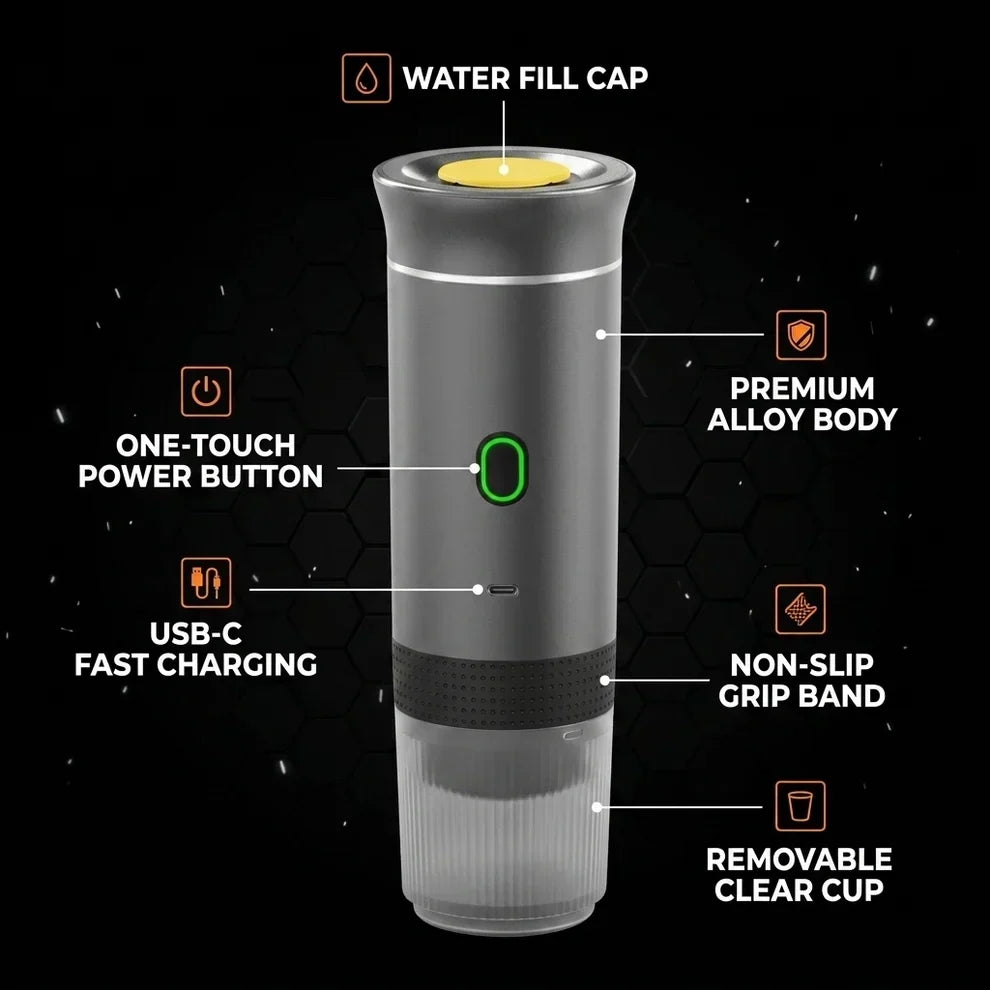Portable Espresso Coffee Maker – 15-Bar Rechargeable Travel Coffee Machine