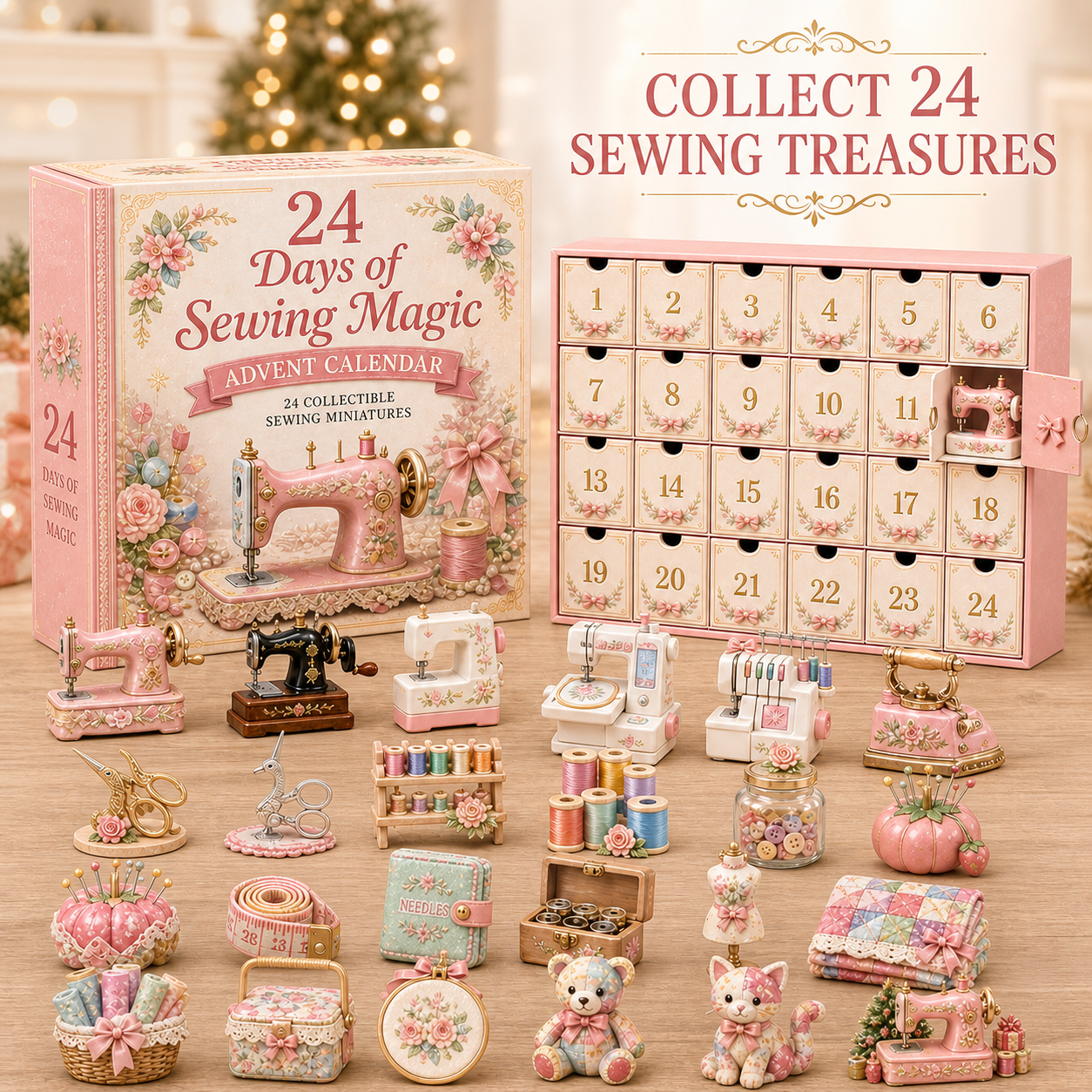 24 Days of Sewing Magic Advent Calendar – 24 Collectible Sewing Miniatures for Crafters, Quilters & Sewing Lovers