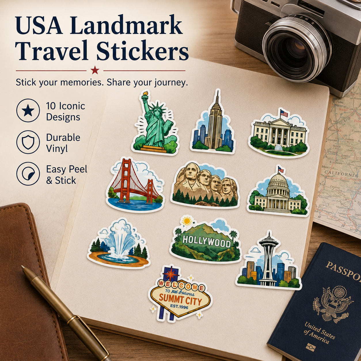 🗽USA Landmark Travel Stickers