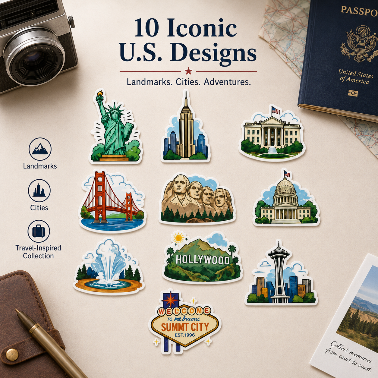 🗽USA Landmark Travel Stickers