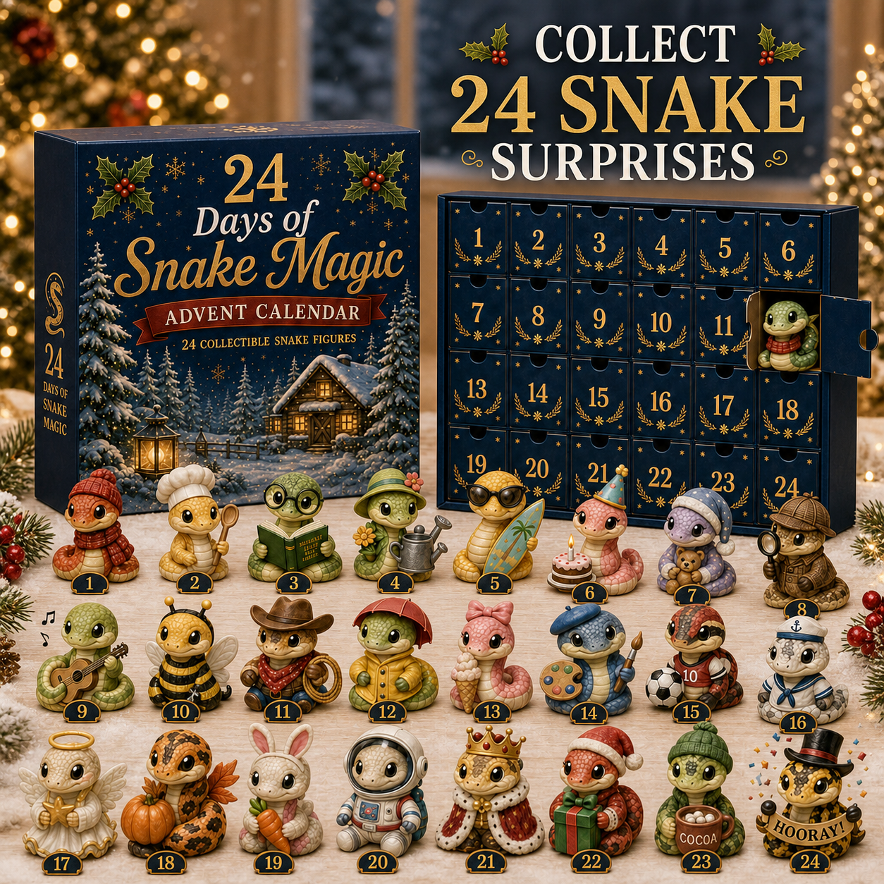24 Days of Snake Magic Advent Calendar – 24 Cute Collectible Snake Figures Christmas Countdown