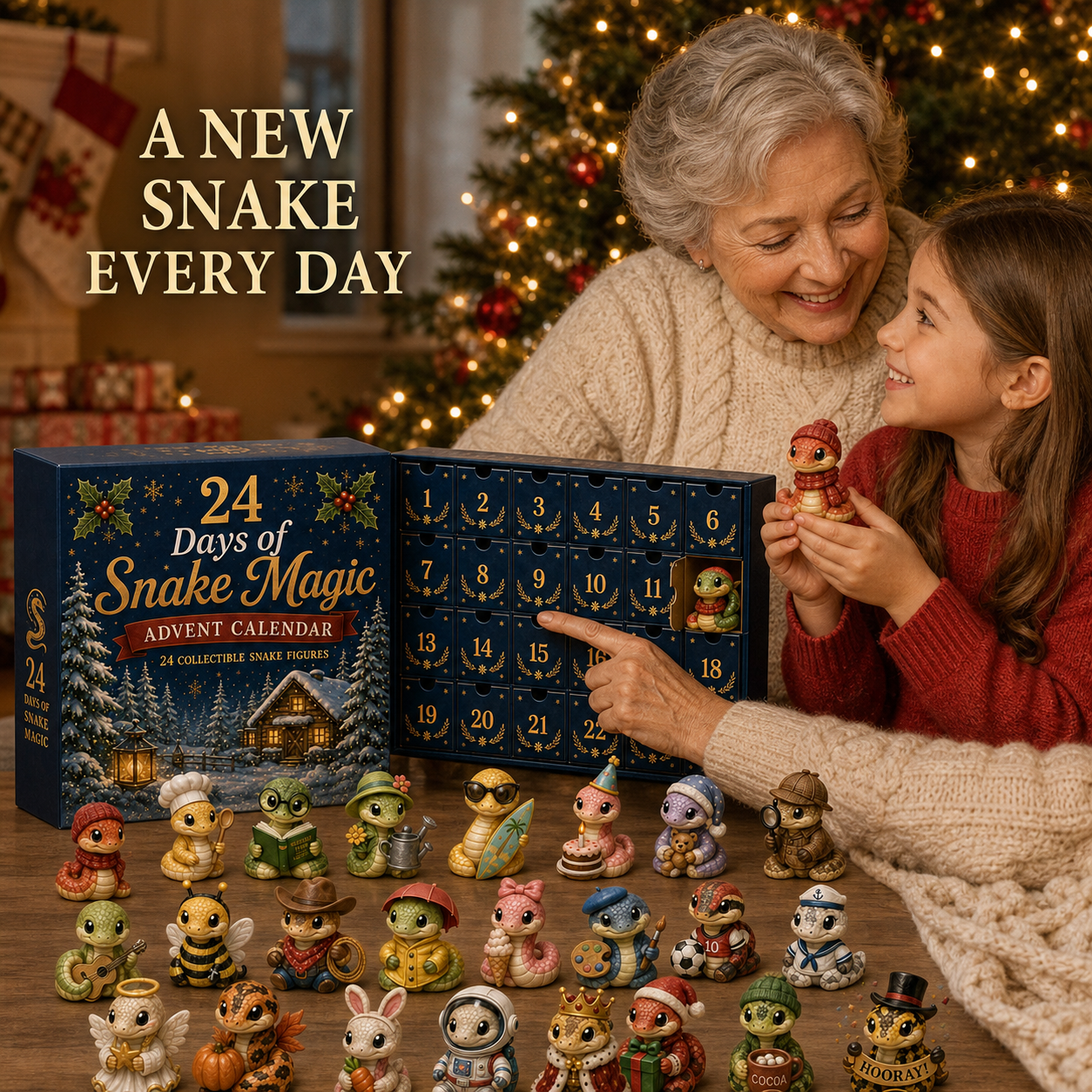 24 Days of Snake Magic Advent Calendar – 24 Cute Collectible Snake Figures Christmas Countdown
