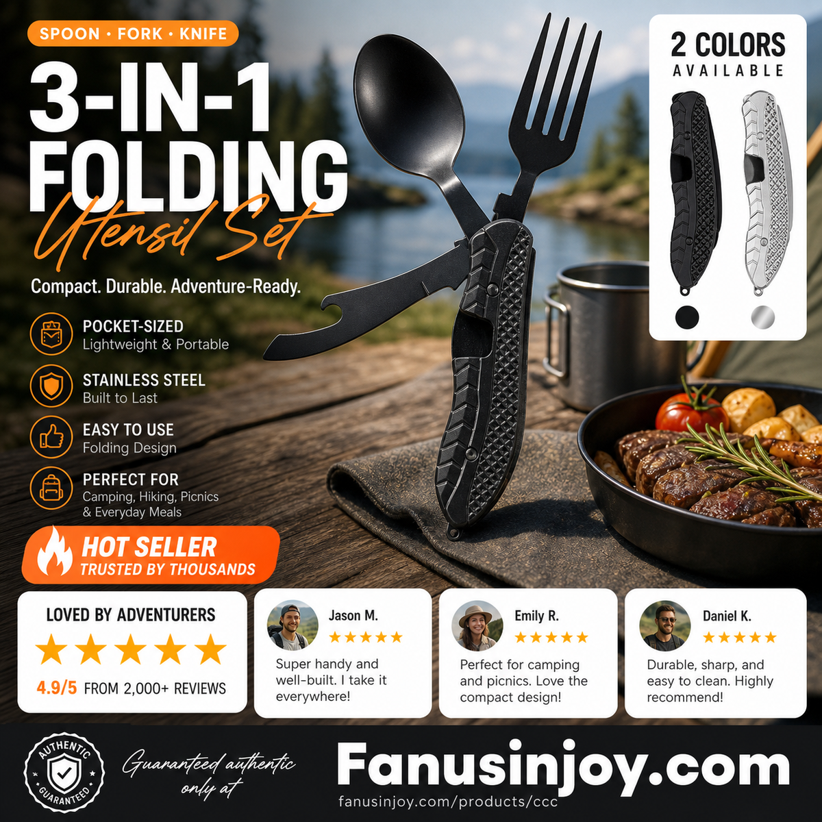 4-in-1 Folding Camping Utensil – Fork, Spoon, Knife & Bottle Opener