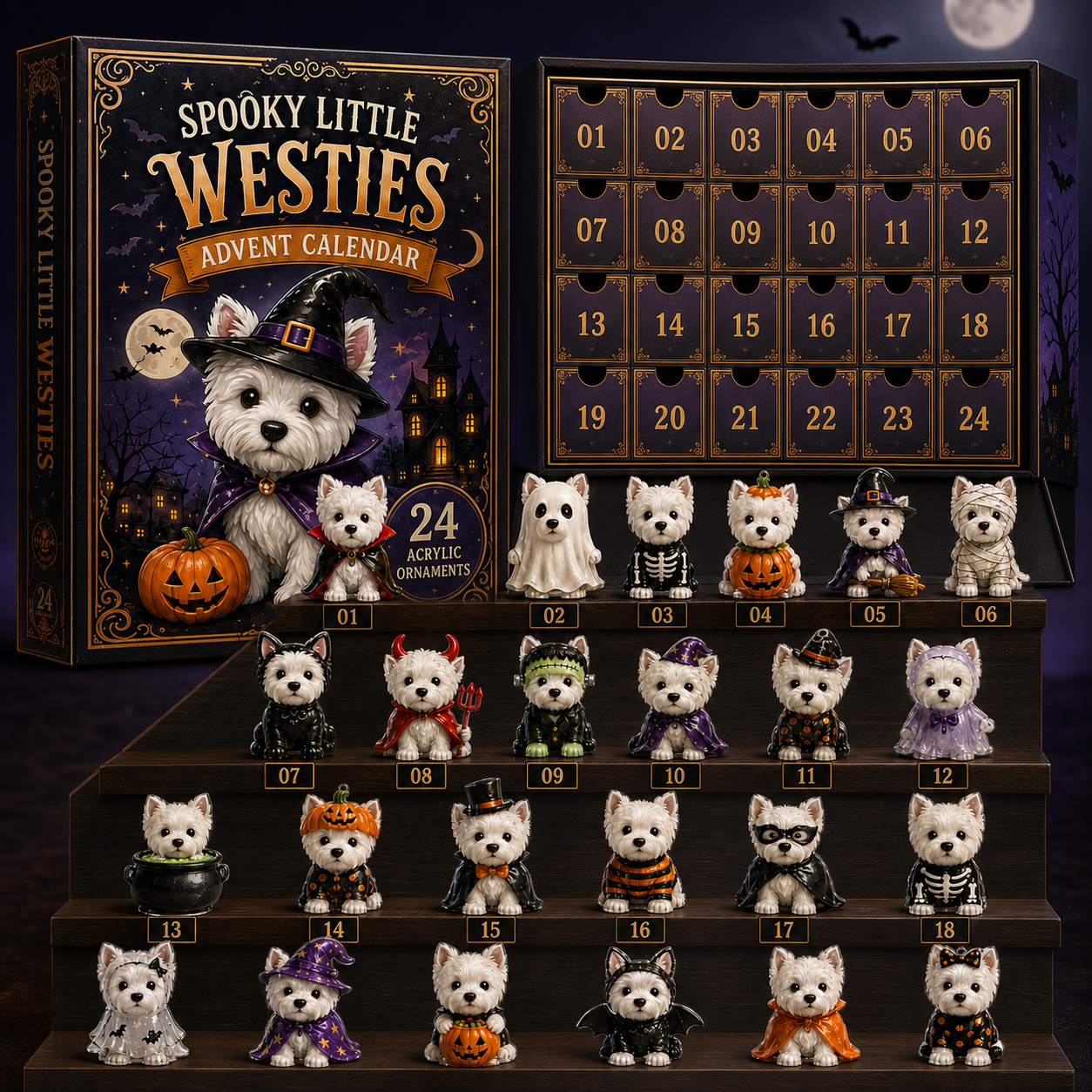 24 unique Halloween Westie acrylic ornaments