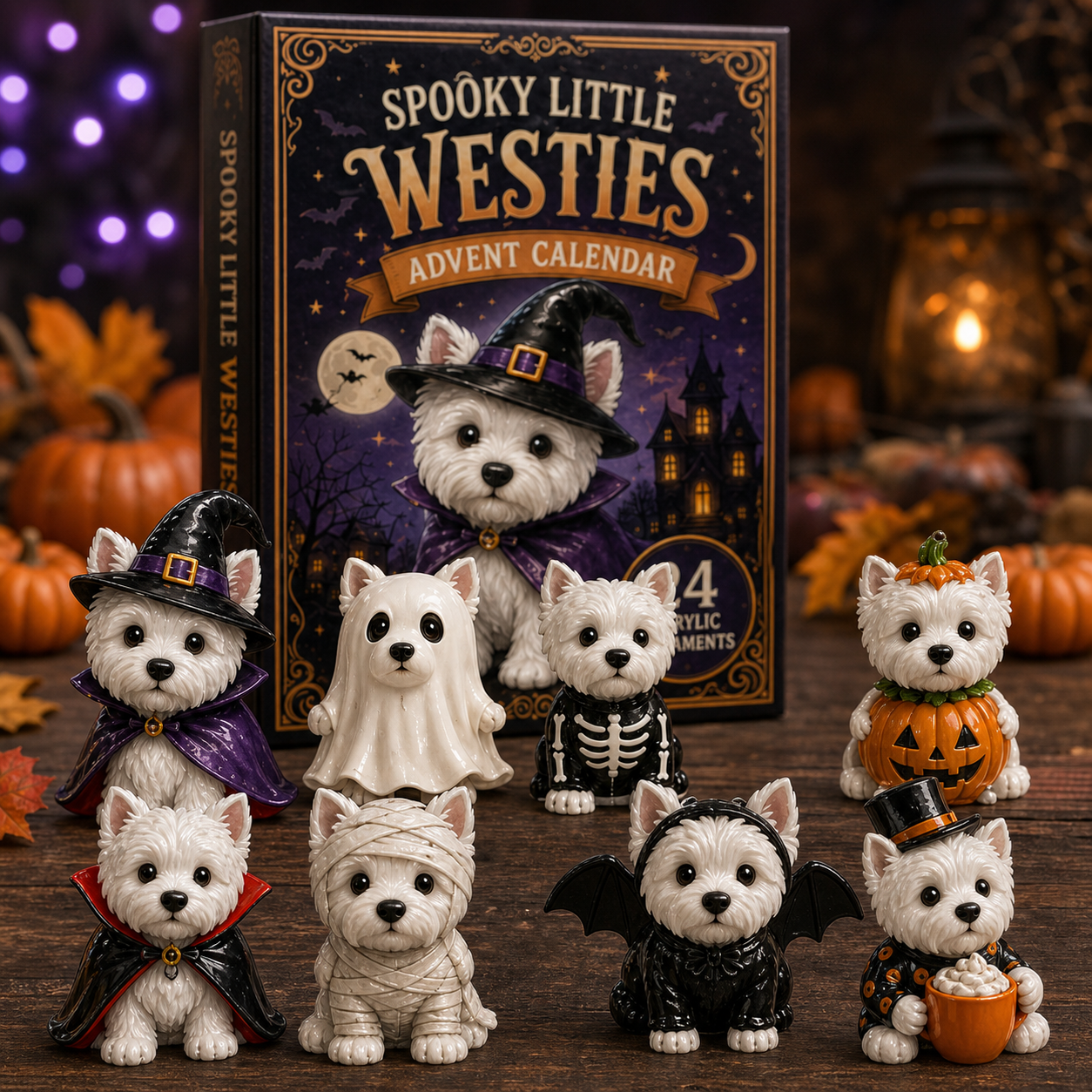 Detailed Halloween Westie acrylic ornaments