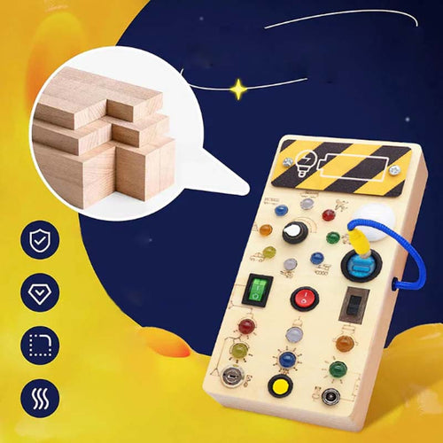 LED Wooden Busy Board – Switch & Button Sensory Activity Toy