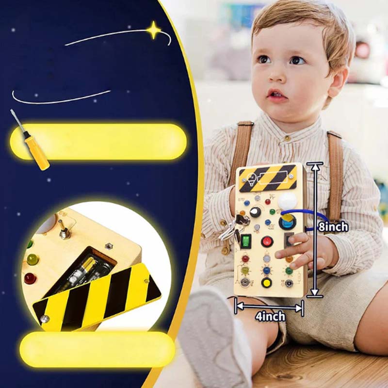 LED Wooden Busy Board – Switch & Button Sensory Activity Toy