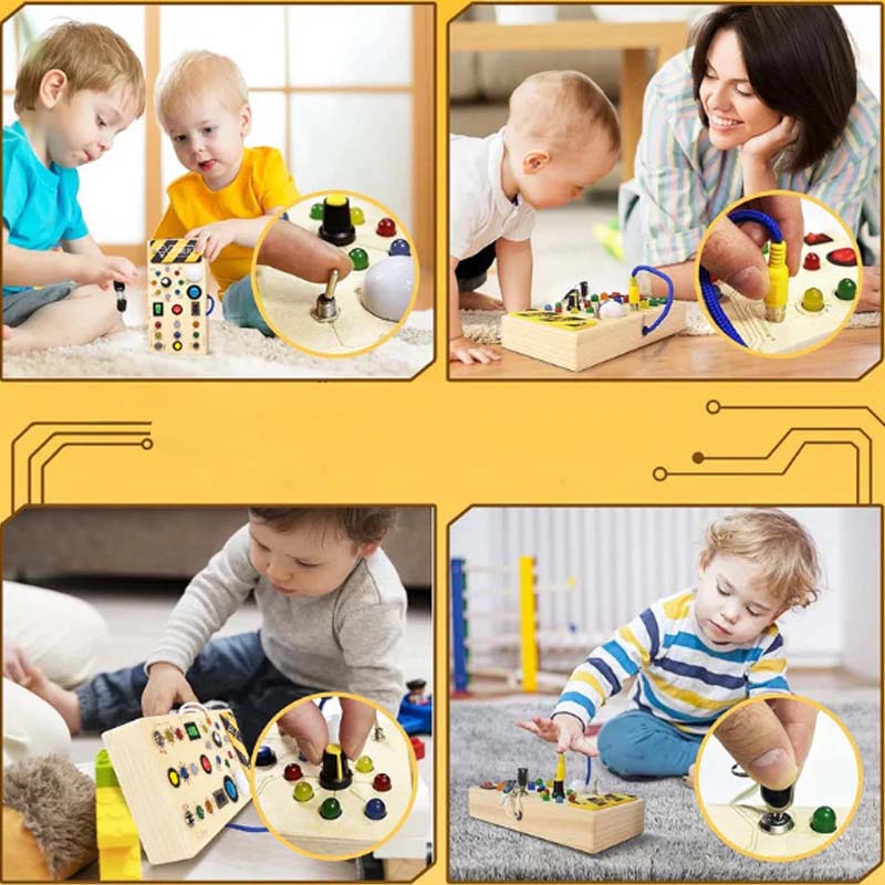 LED Wooden Busy Board – Switch & Button Sensory Activity Toy