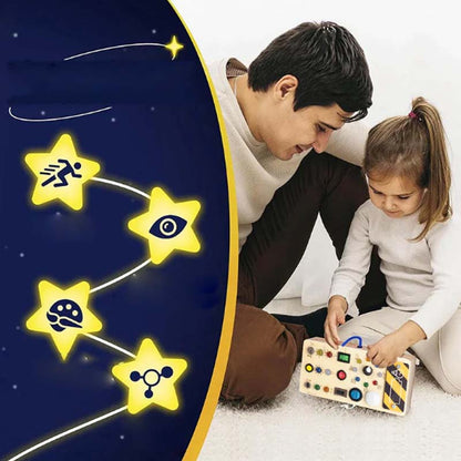 LED Wooden Busy Board – Switch & Button Sensory Activity Toy