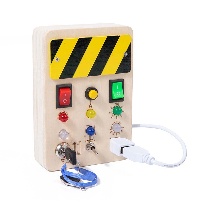 LED Wooden Busy Board – Switch & Button Sensory Activity Toy