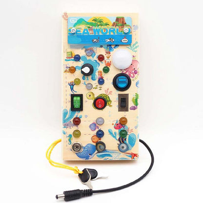 LED Wooden Busy Board – Switch & Button Sensory Activity Toy