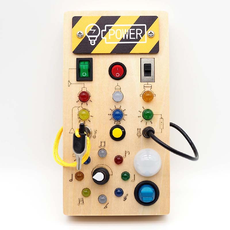 LED Wooden Busy Board – Switch & Button Sensory Activity Toy