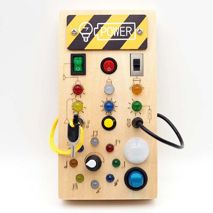 LED Wooden Busy Board – Switch & Button Sensory Activity Toy