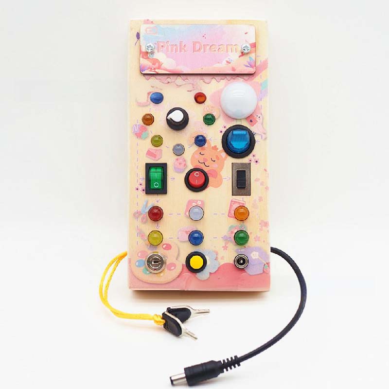LED Wooden Busy Board – Switch & Button Sensory Activity Toy
