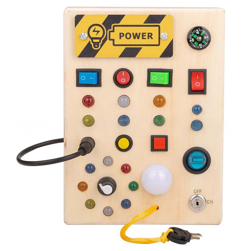 LED Wooden Busy Board – Switch & Button Sensory Activity Toy