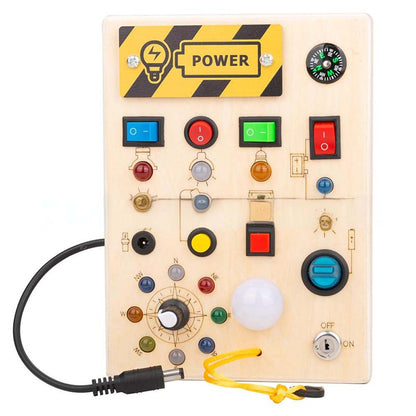 LED Wooden Busy Board – Switch & Button Sensory Activity Toy