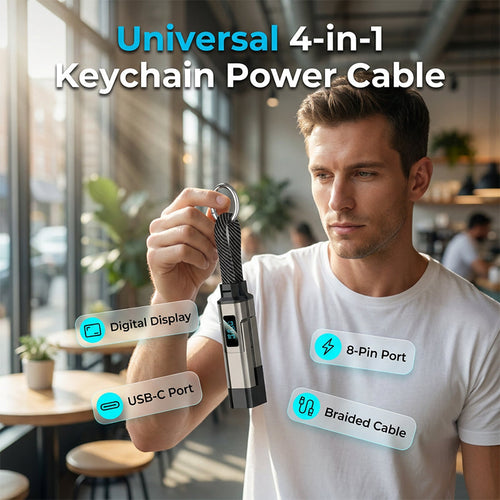 🔑⚡4-in-1 Digital Display Keychain Charging Cable