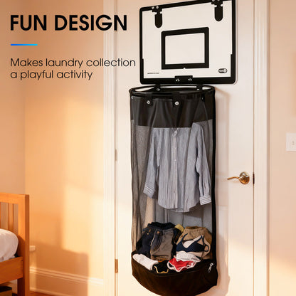 🎉Over-the-Door Basketball Laundry Hamper | Creative Score Game, Big Black Mesh Net, Acrylic/Wood Backboard, No-Drill Install 🚪🏀