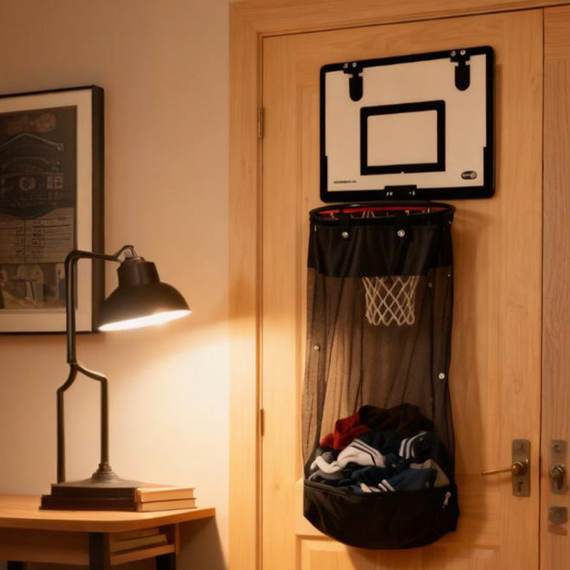 🎉Over-the-Door Basketball Laundry Hamper | Creative Score Game, Big Black Mesh Net, Acrylic/Wood Backboard, No-Drill Install 🚪🏀