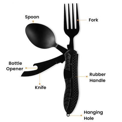 4-in-1 Folding Camping Utensil – Fork, Spoon, Knife & Bottle Opener