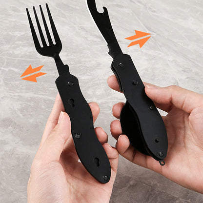 4-in-1 Folding Camping Utensil – Fork, Spoon, Knife & Bottle Opener