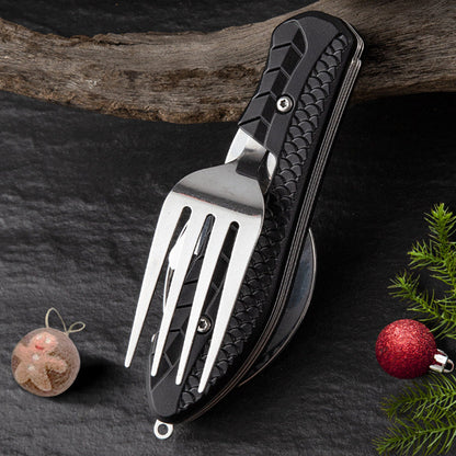 4-in-1 Folding Camping Utensil – Fork, Spoon, Knife & Bottle Opener