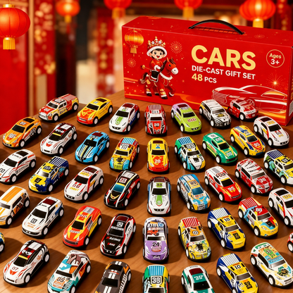 Foldable Toy Car Garage Play Set with Pull-Back Cars & Lighted Parking Deck